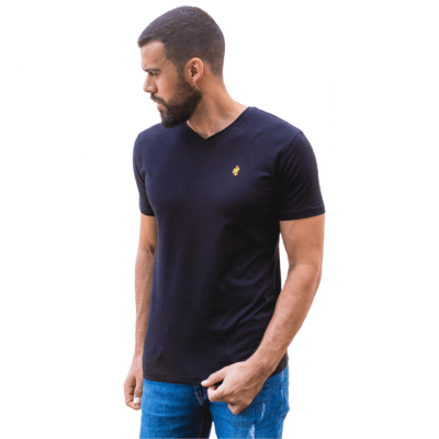T-Shirt itals Algodão Egípcio Gola V preto
